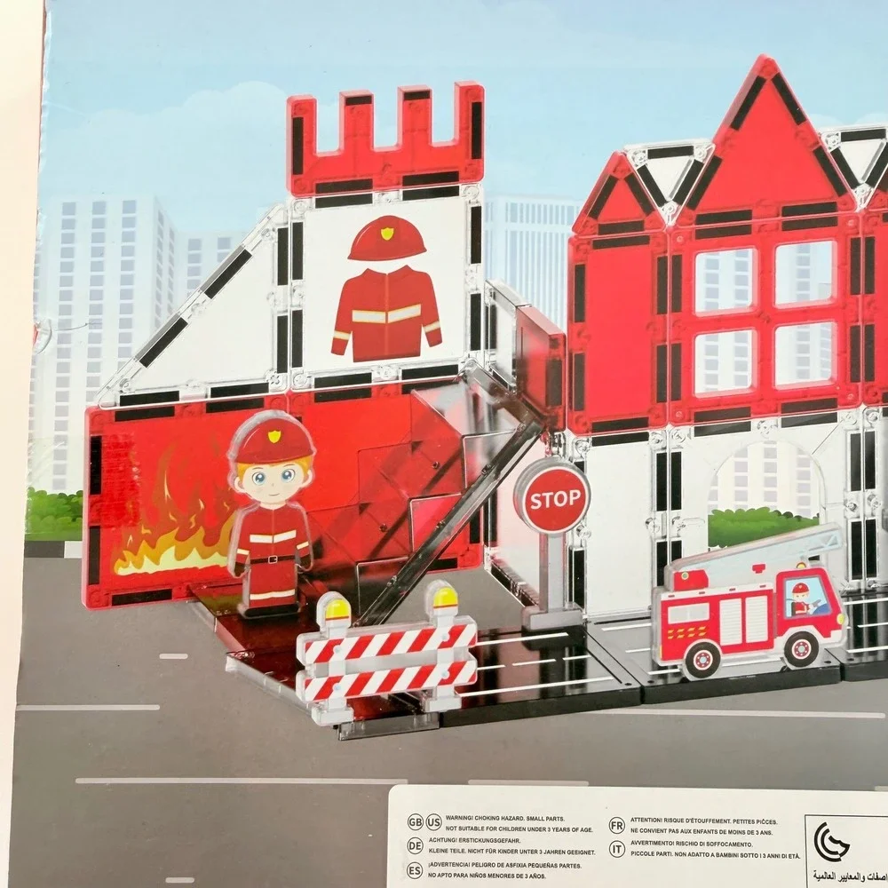 Magnetic Tiles Fire Station Creative Open-Ended Play Skill Building Set